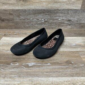 Crocs Mammoth Leopard Lined Black Ballet Flats Slip On Shoes Women's Size 6